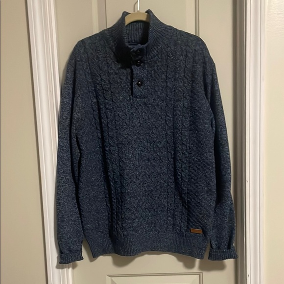 Buffalo David Bitton Men's Sweater Medium Blue Mock Neck Button